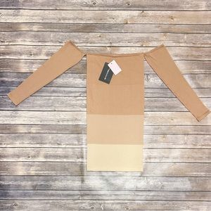 Pretty Little Thing Tan Beige Bodycon Cold Shoulder Stripe Ombré Dress Large